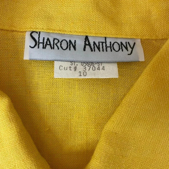 VTG Sharon Anthony Deadstock Yellow Windsor Linen Button Front Tunic Size 10 - Picture 3 of 8